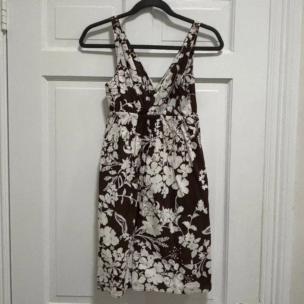 Old Navy Brown and White Floral Dress XS Coverup Beachy Summer Lightweight - Picture 3 of 7